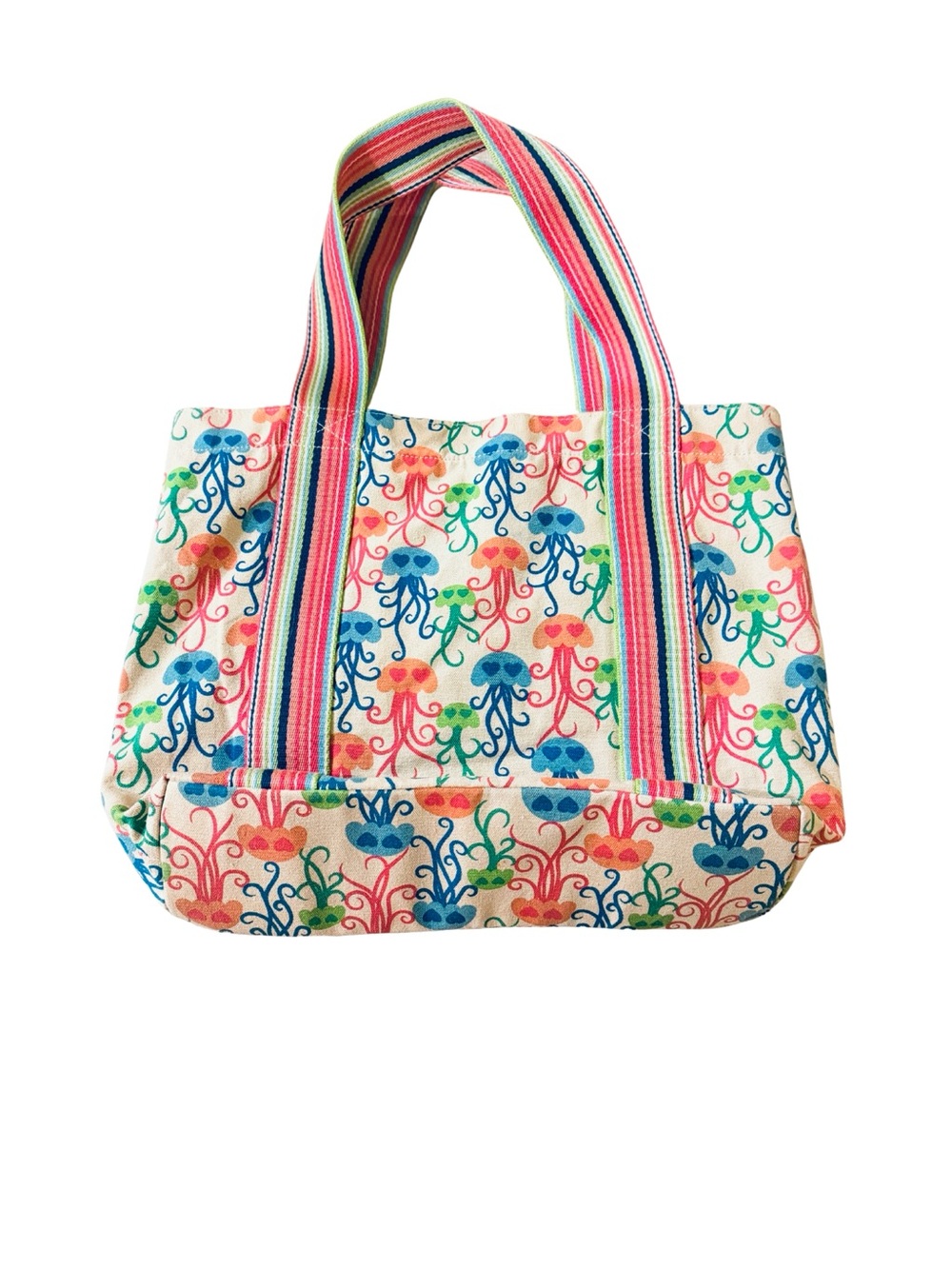Bungalow 360 Jellyfish Print Canvas Tote Bag with Striped Handles